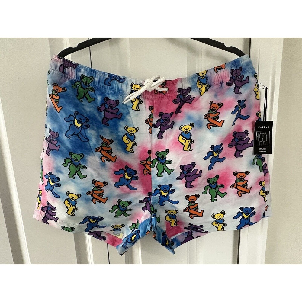 Men's Grateful Dead Bears Tye Dye Swim Trunks Shorts Size Large
